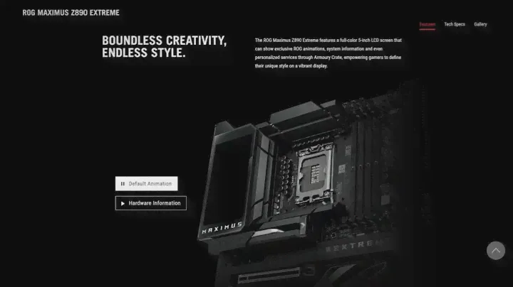 ASUS ROG MAXIMUS Z890 EXTREME 5 inch display  detail